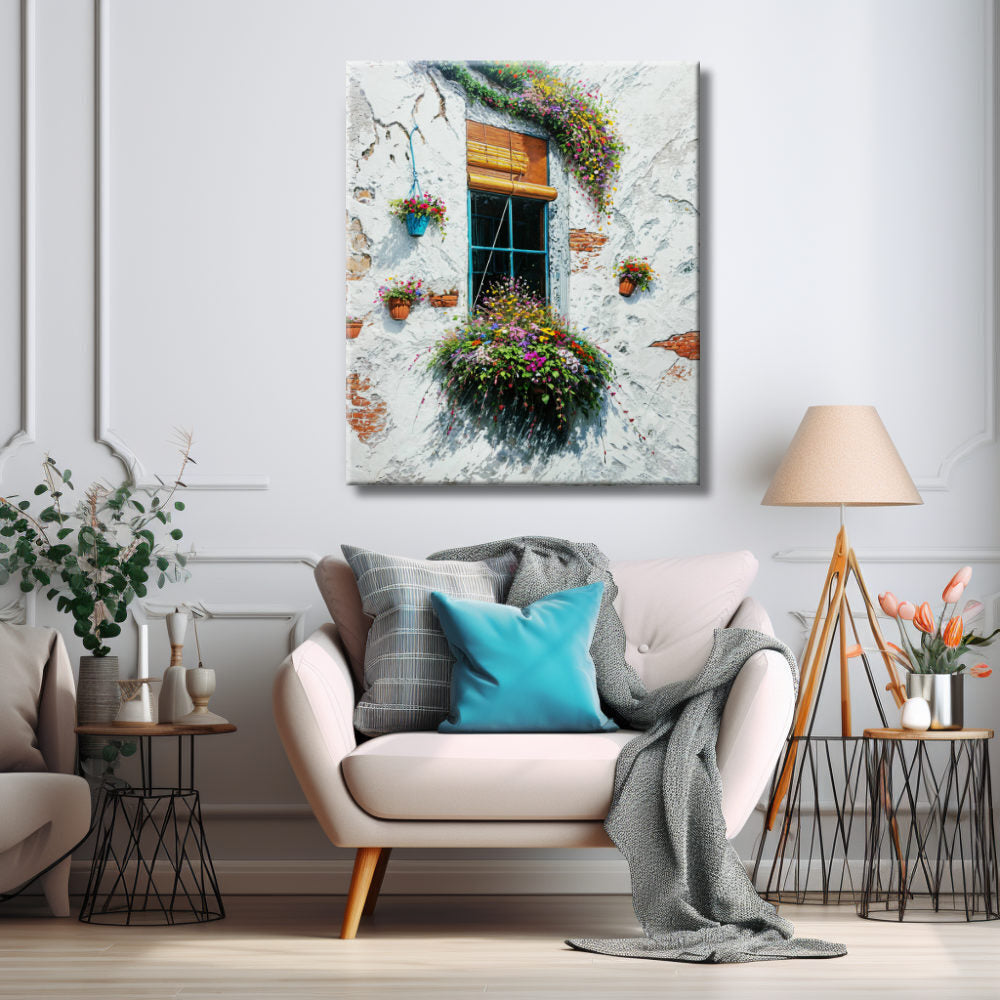 Cuadro ventana con flores y textura