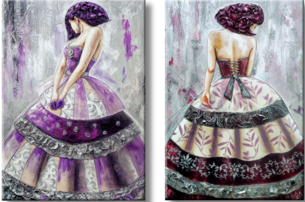 Pareja cuadros meninas malva granate