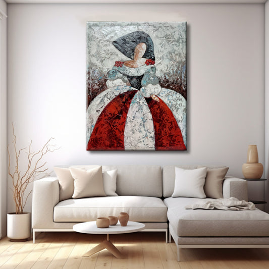 Cuadro Menina textura rojo y grises
