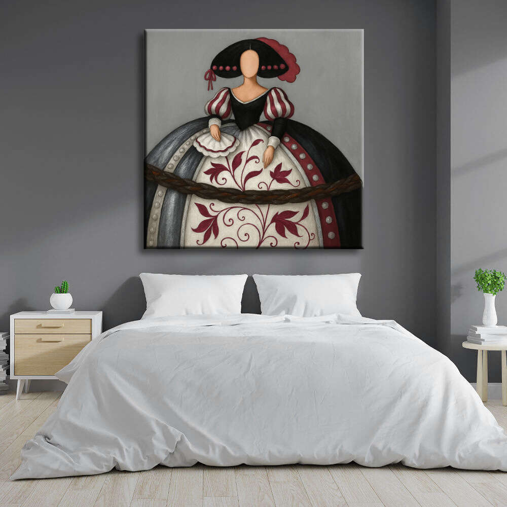 Menina moderna en gris, blanco y carmín