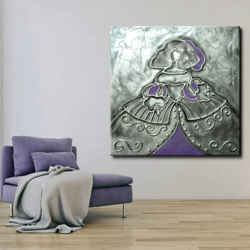 Cuadro Menina gris y malva con textura