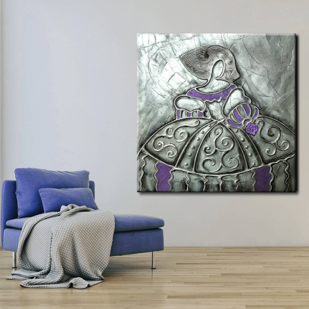 Cuadro de Menina moderna gris y malva