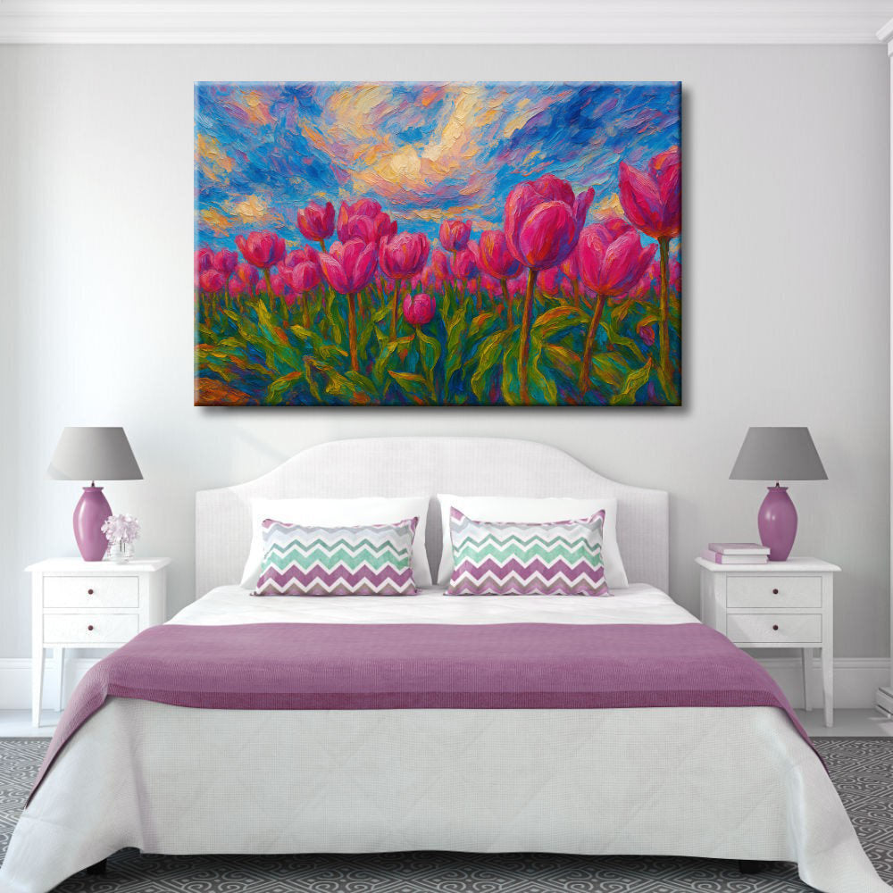 Cuadro flores con tulipanes rosas