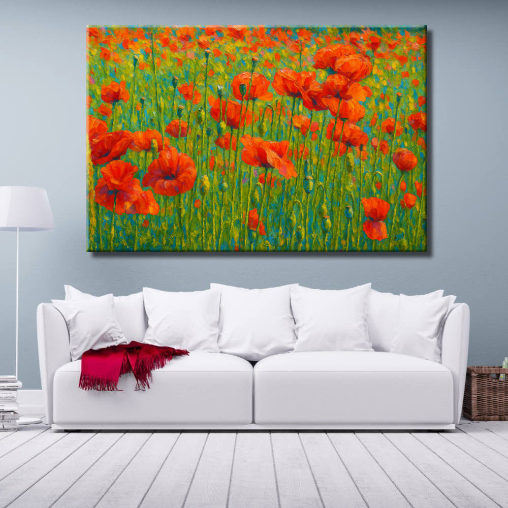 Cuadro de paisaje floral con amapolas