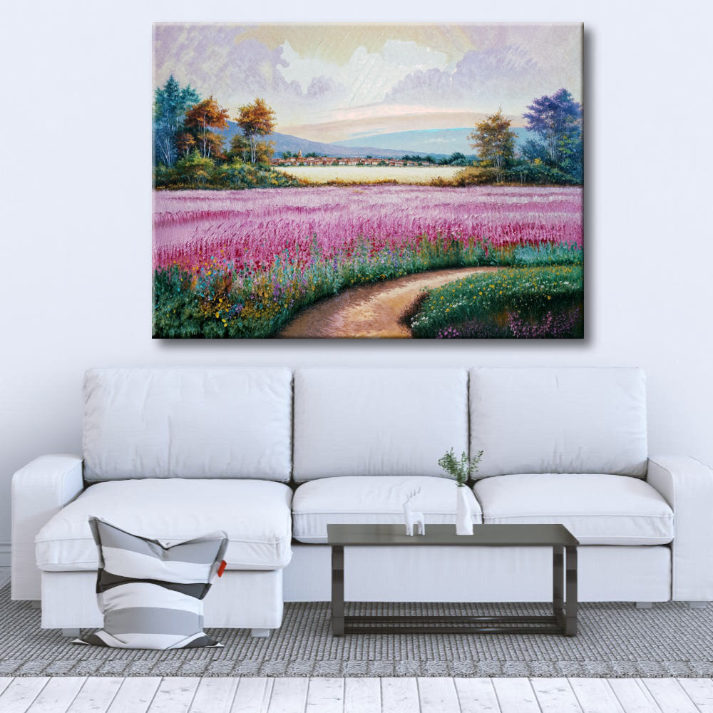 Cuadro de Paisaje primaveral magenta
