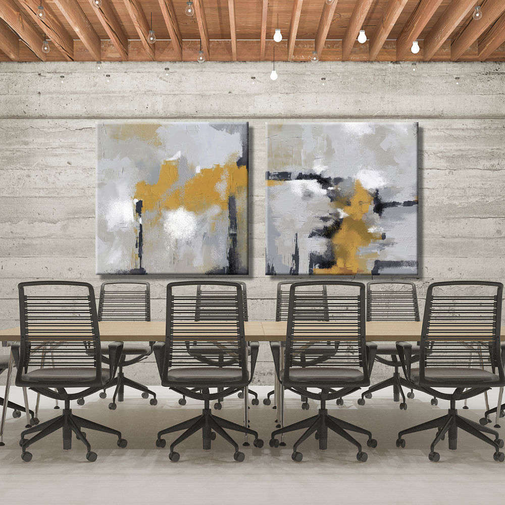 Díptico de cuadros abstractos Amarillo mostaza
