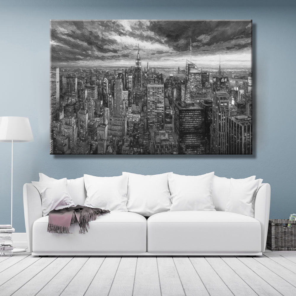 Cuadro Panorama de New York blanco y negro