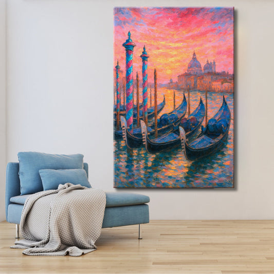 Cuadro atardecer veneciano con postes