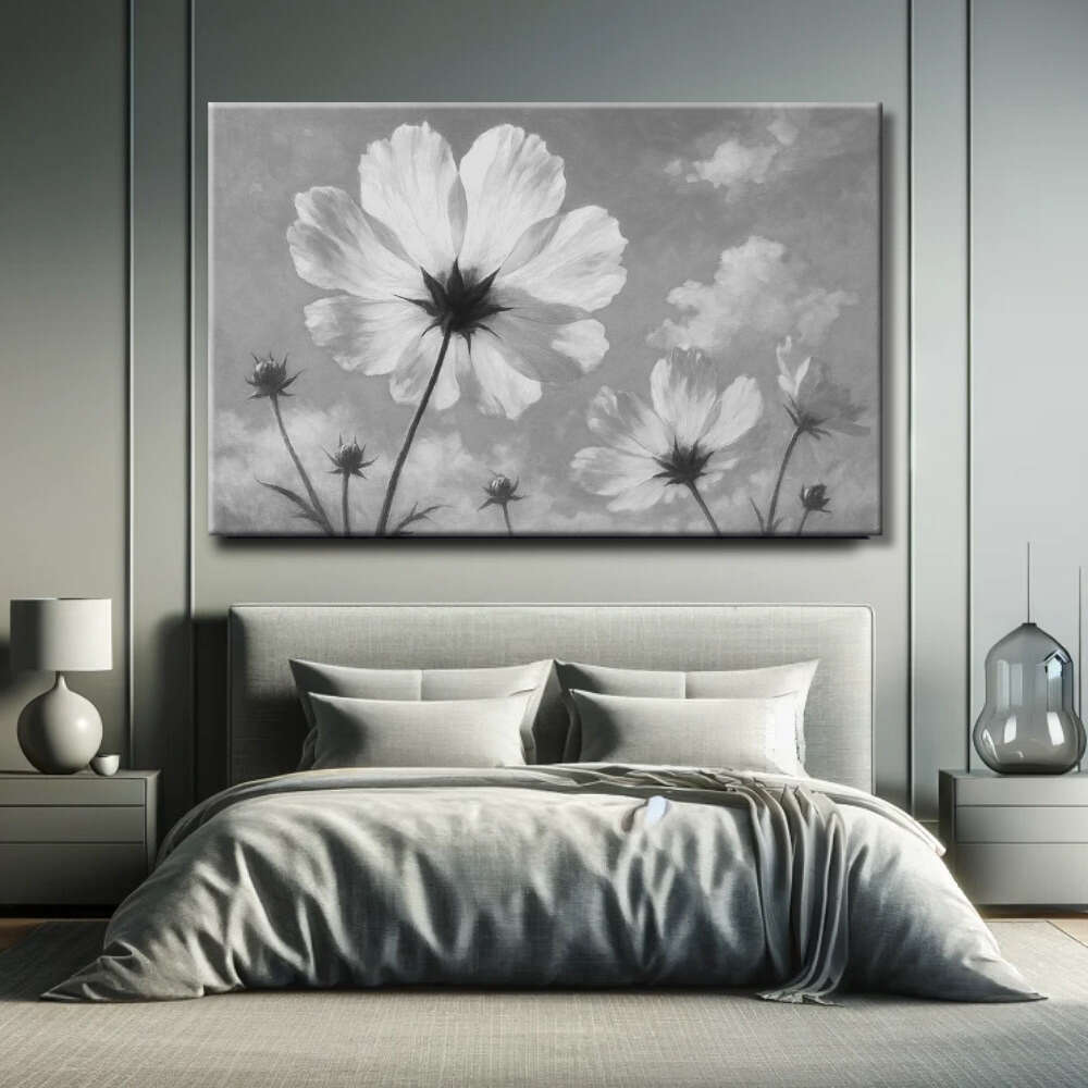 Cuadro de flores grandes blanco y negro
