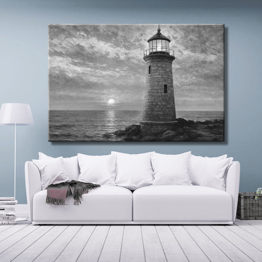 Cuadro con faro blanco y negro