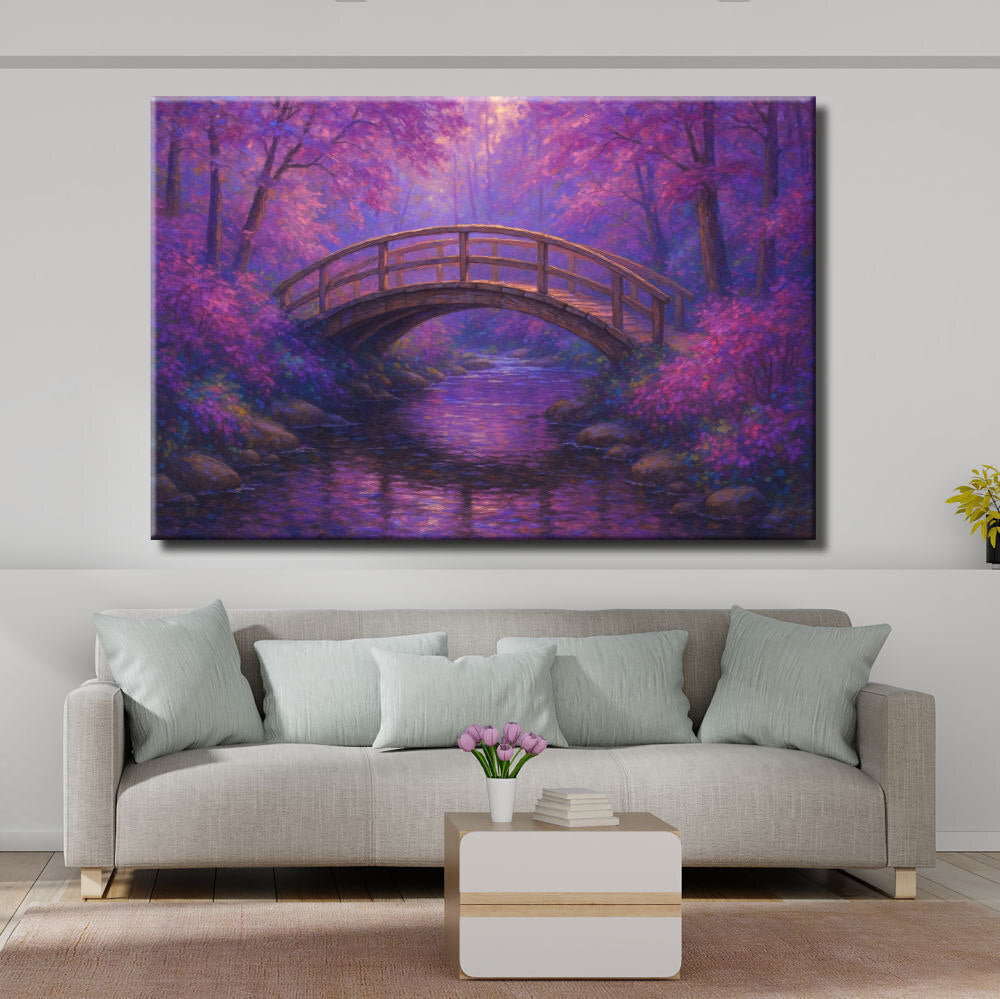 Cuadro de paisaje Malva con puente