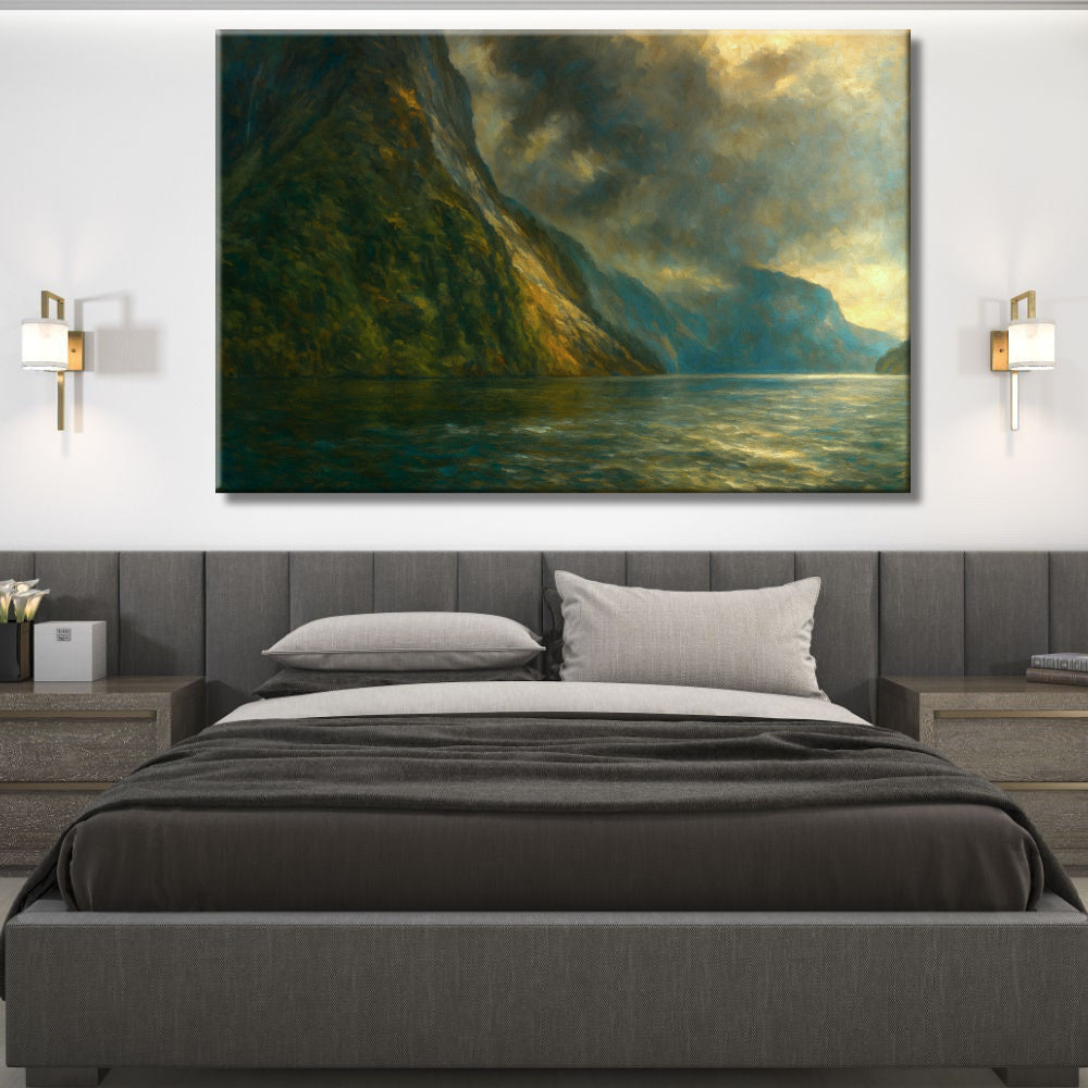 Cuadro de paisaje marino con acantilados