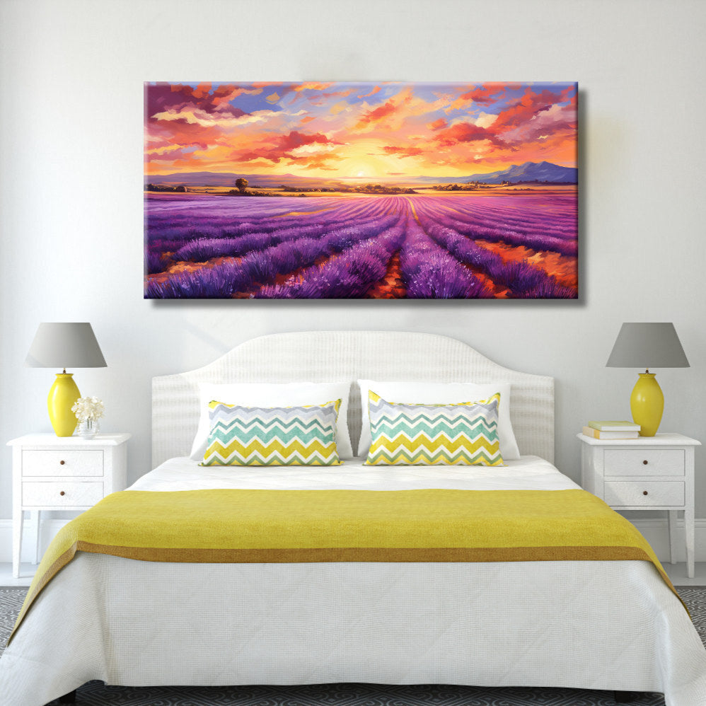 Cuadro de paisaje con campo de lavanda