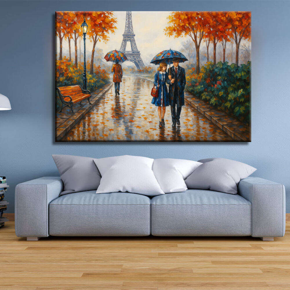 Cuadro Pareja con Paraguas y Torre Eiffel
