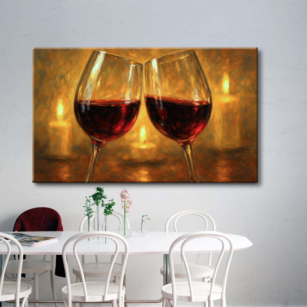 Cuadro Brindis copas de vino y velas