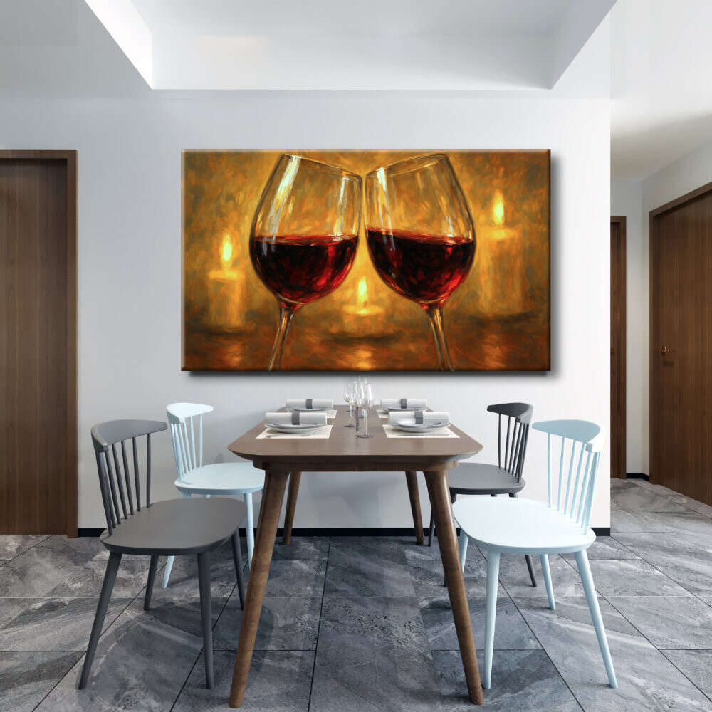 Cuadro Brindis copas de vino y velas