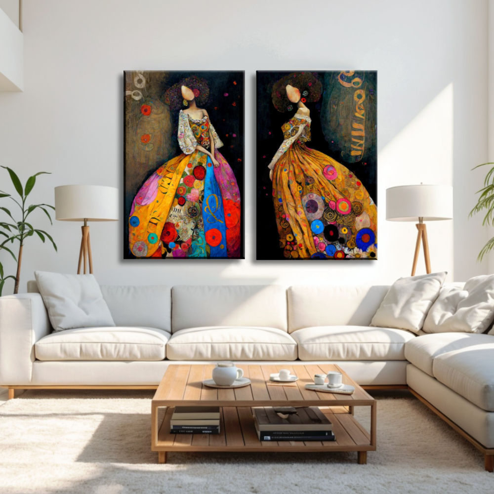 Pareja de Cuadros Meninas Vestidos Coloridos