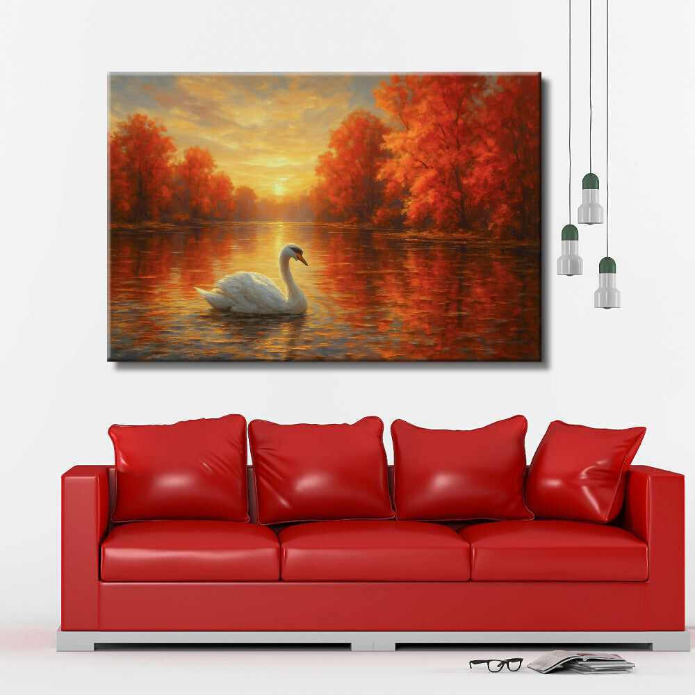 Cuadro Paisaje otoñal con cisne