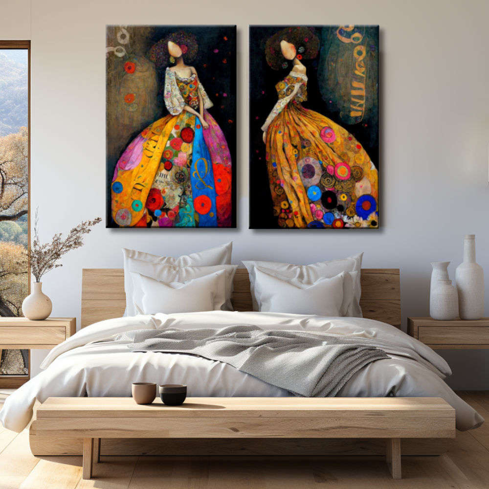 Pareja de Cuadros Meninas Vestidos Coloridos