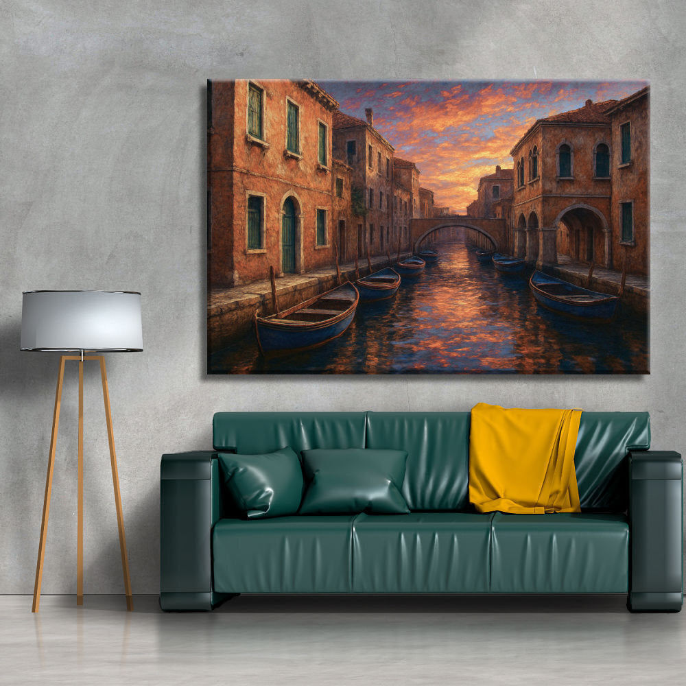 Cuadro de canal de Venecia al atardecer