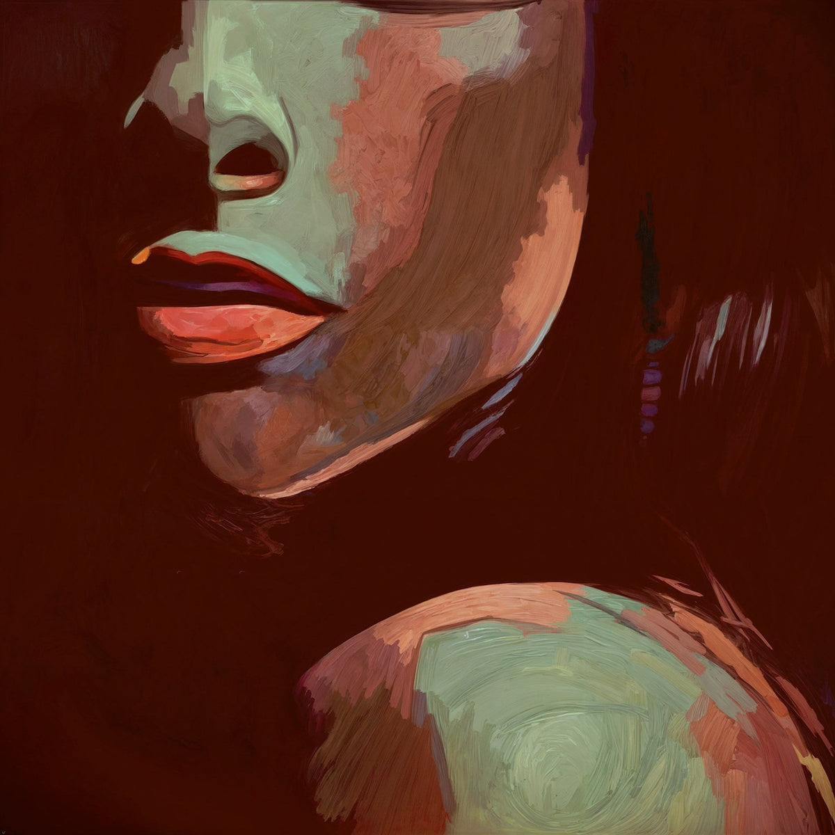 Mujer con labios siena - la obra