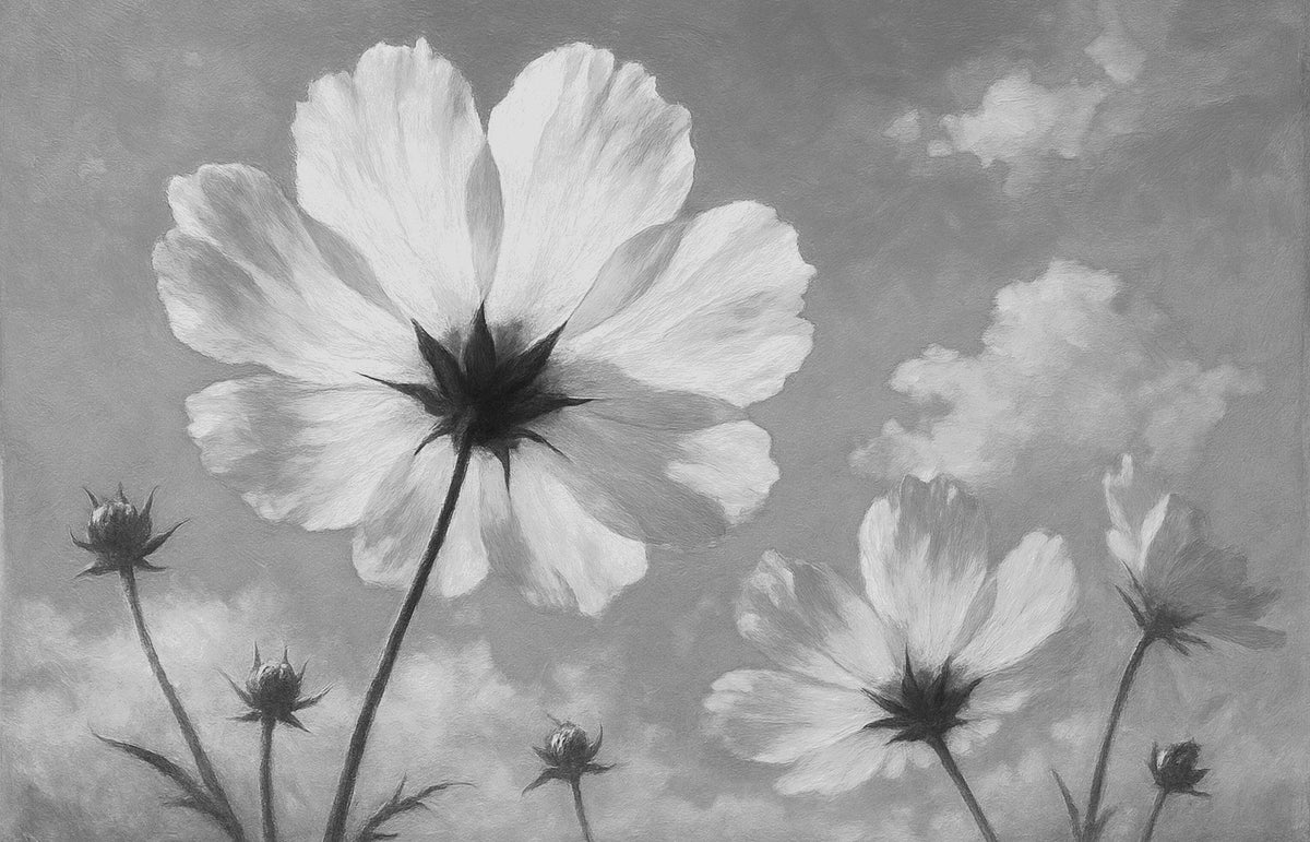 Cuadro de flores grandes blanco y negro - la obra