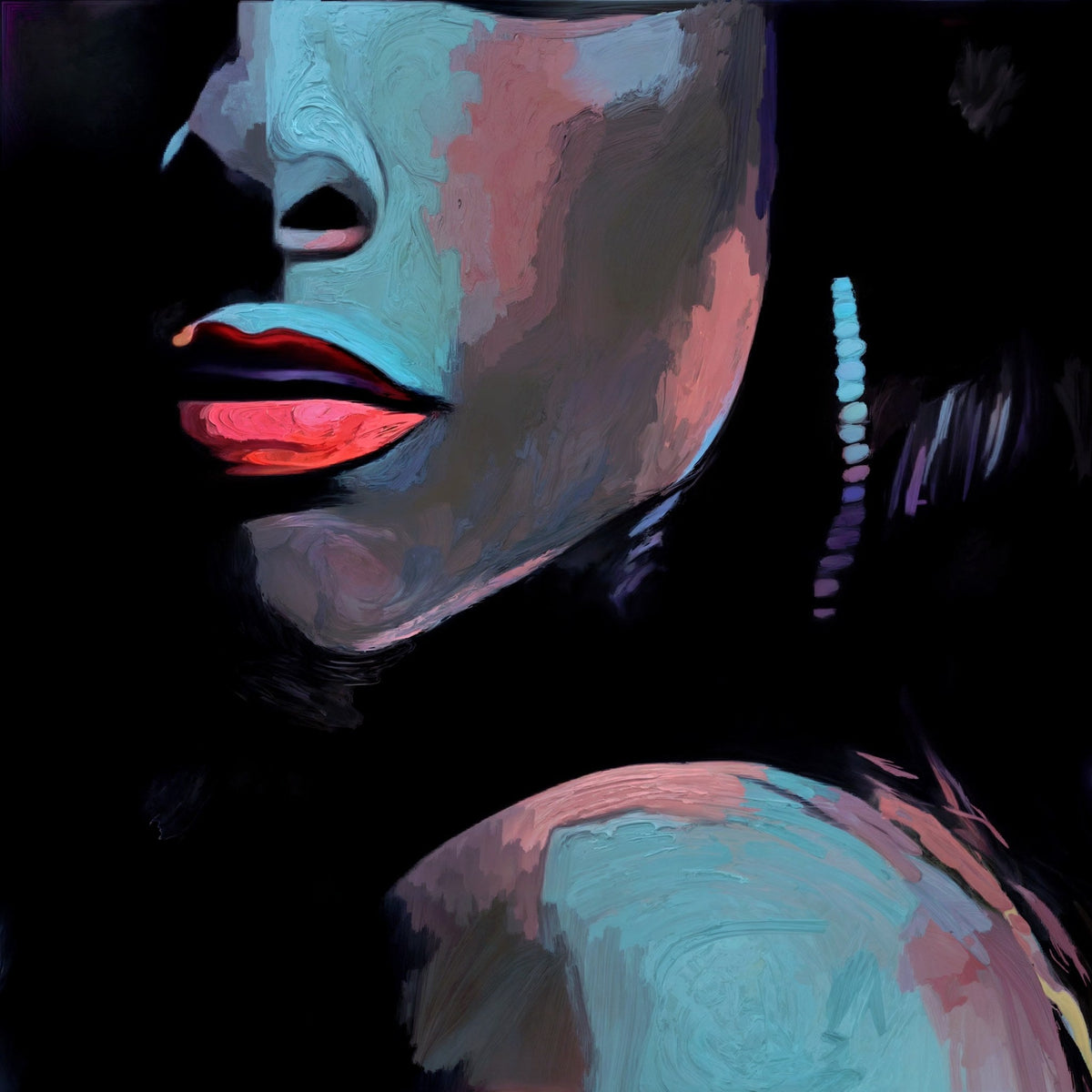 Mujer turquesa y labios - la obra