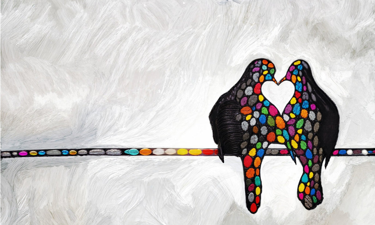 Cuadro Pareja de aves multicolor - la obra