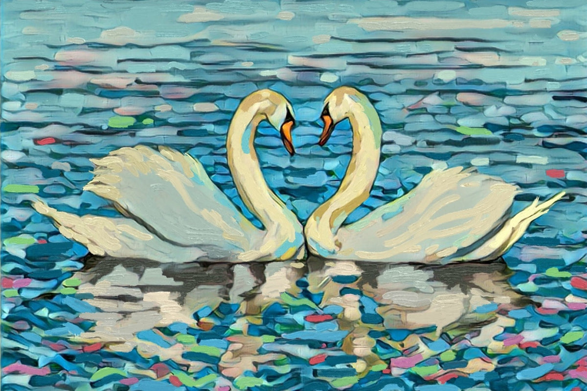 Cuadro Moderno Cisnes en Azules - la obra