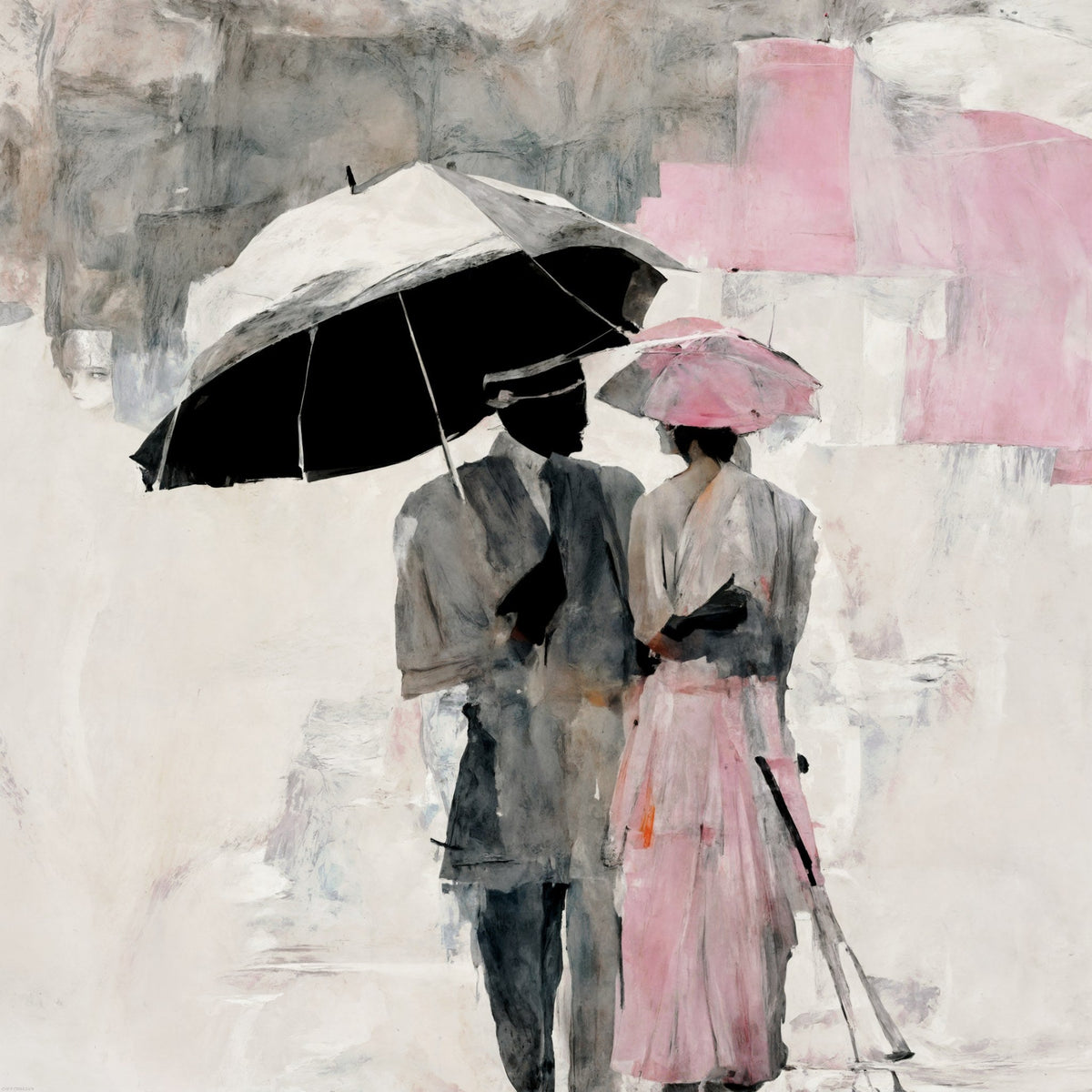 Cuadro abstracto de Pareja con Paraguas - la obra