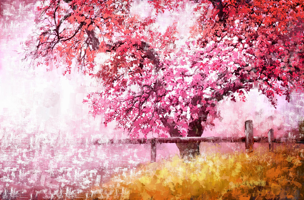 Árbol tonos rosa y rojo - la obra
