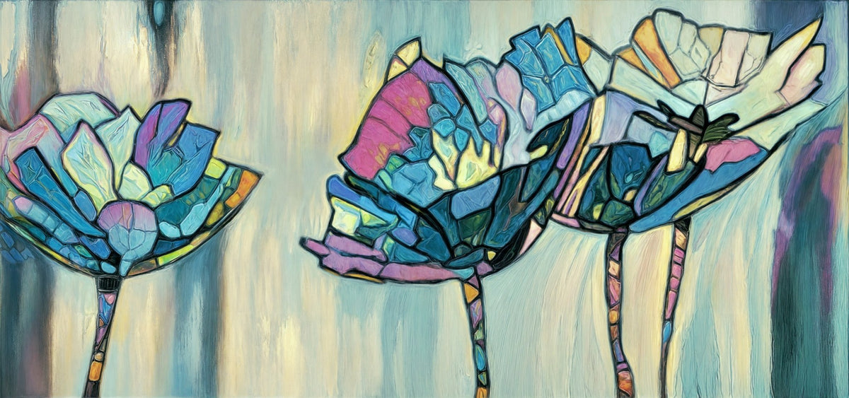 Flores modernas en azules - la obra