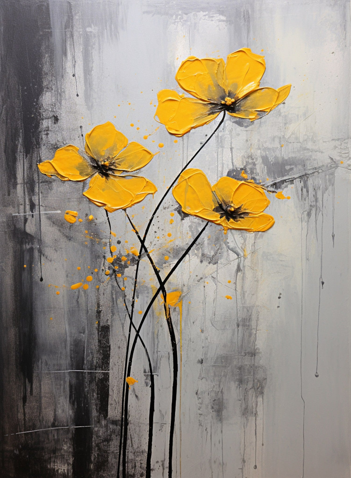 Cuadro de flores amarillas fondo gris - la obra