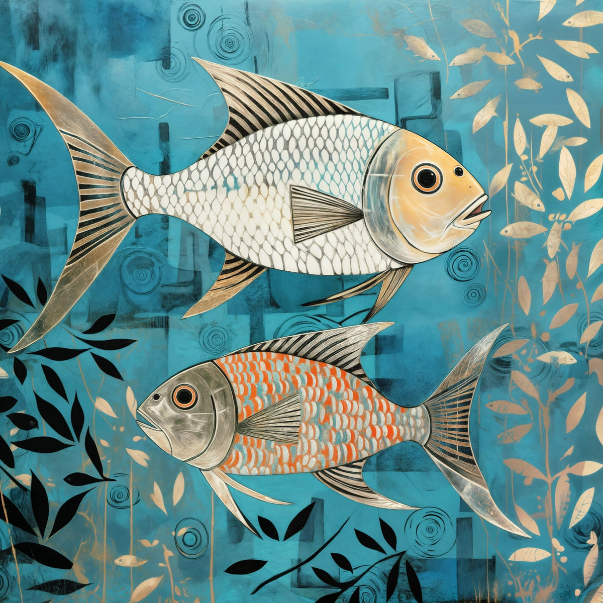 Cuadro de Peces en Fondo Azul - la obra