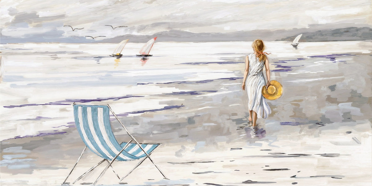 Cuadro de mujer paseando por la Playa - la obra