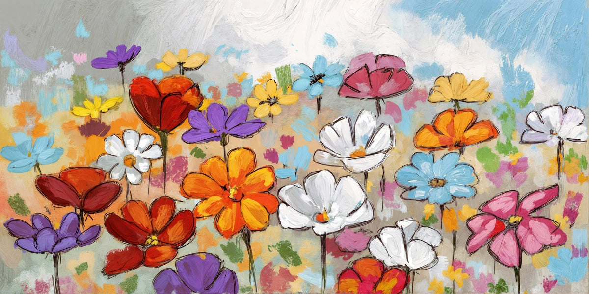 Cuadro de motivos florales multicolor - la obra