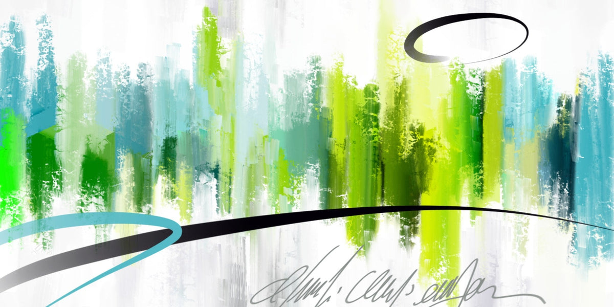Cuadro abstracto azul y pistacho - la obra