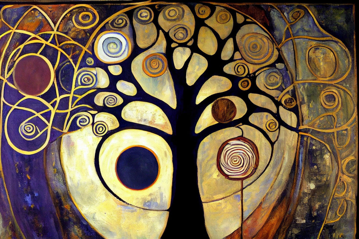 Cuadro Árbol de la vida azules y ocres - la obra