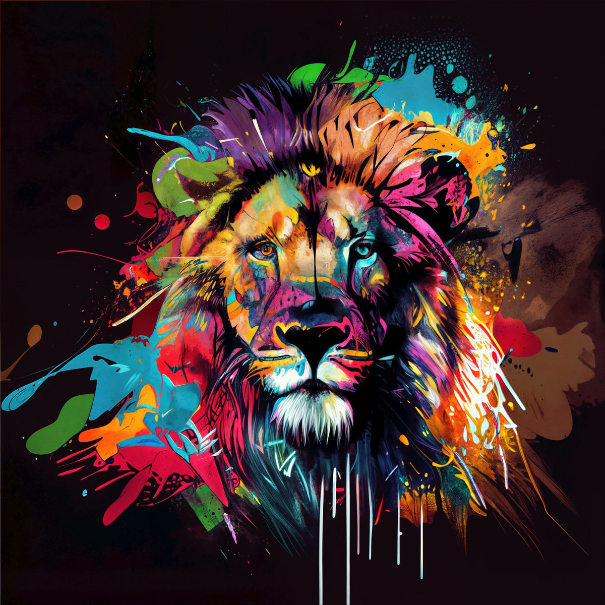 Cuadro Étnico de León Colorido Splash - la obra