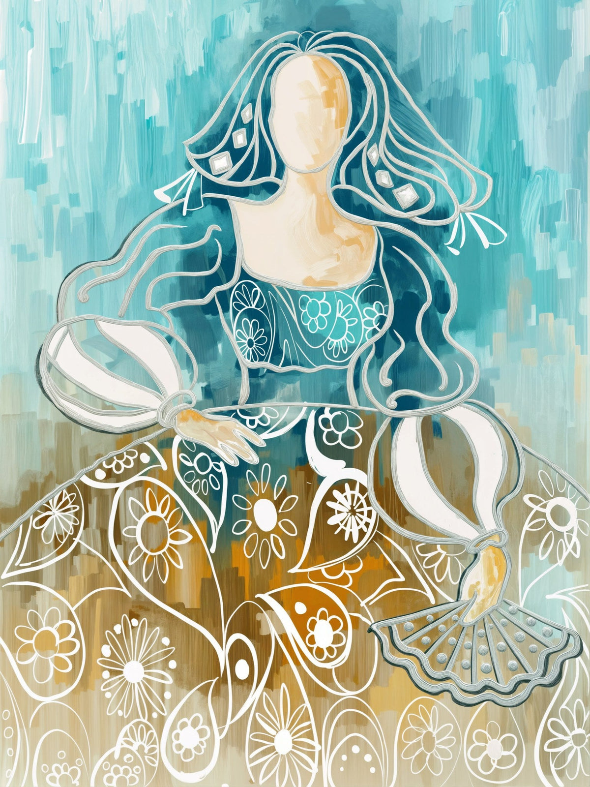 Cuadro de Menina colores turquesa y sepia - la obra