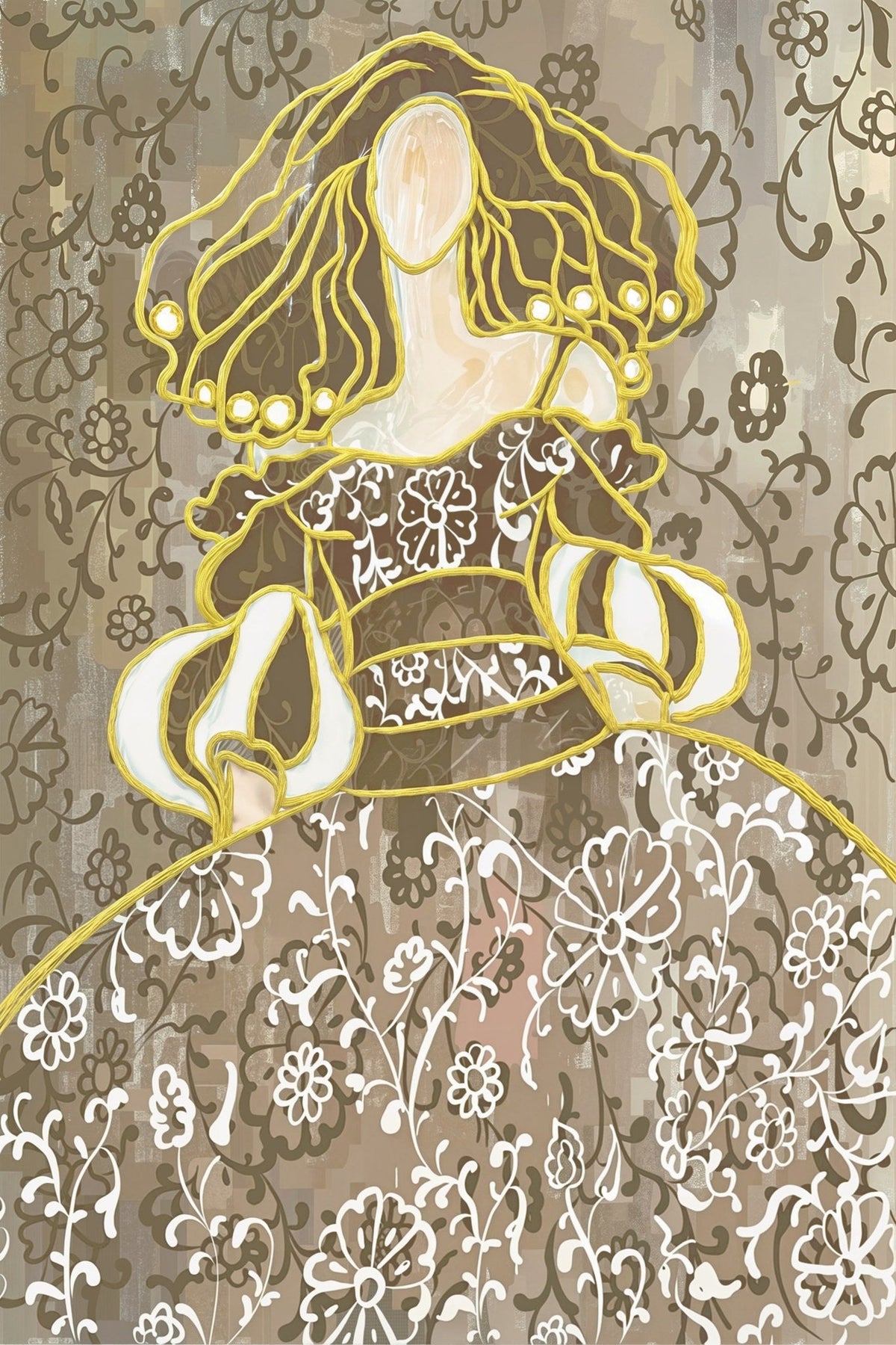 Cuadro Menina moderna sepia y ocre - la obra