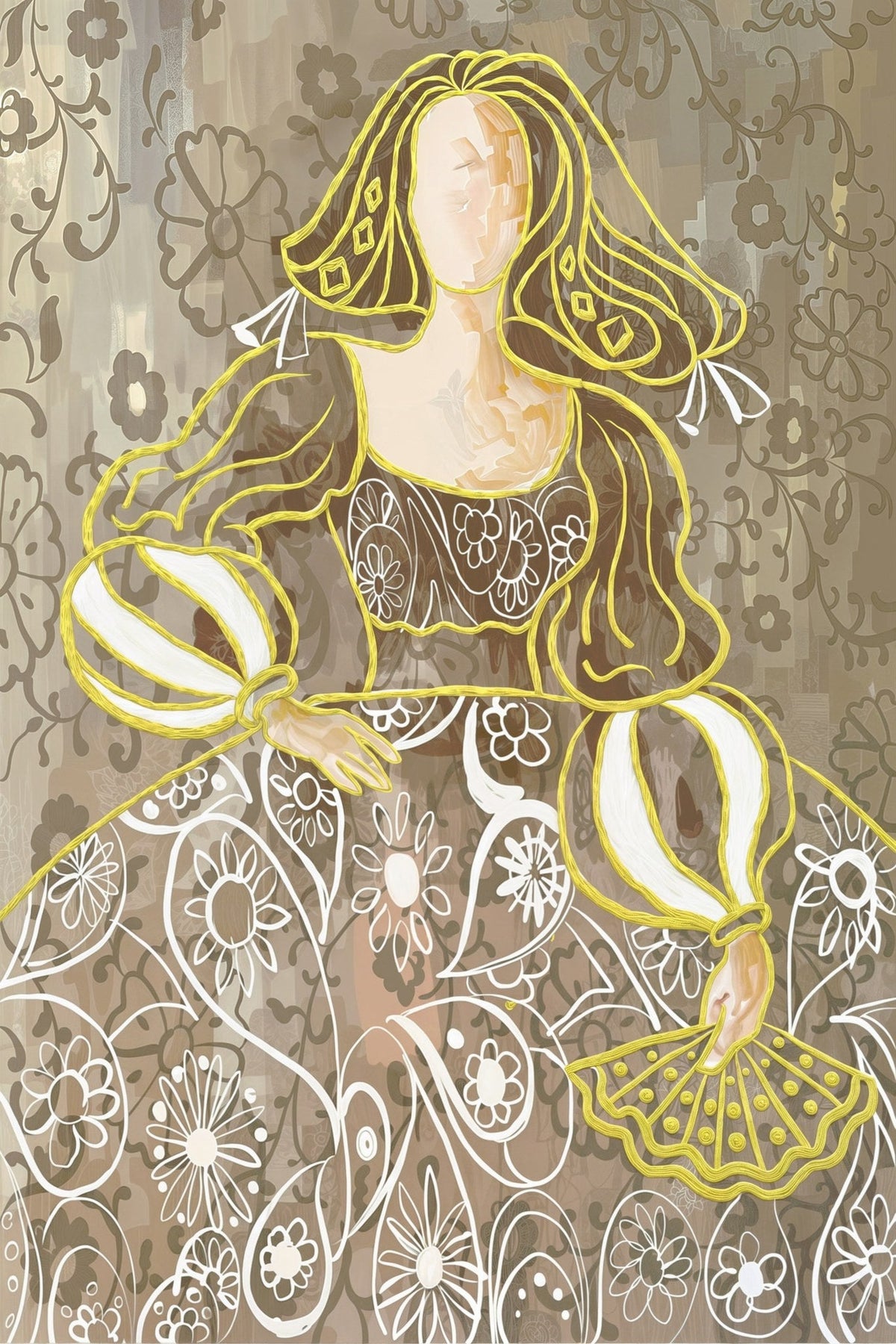 Cuadro Menina moderna marrón y ocre amarillo - la obra