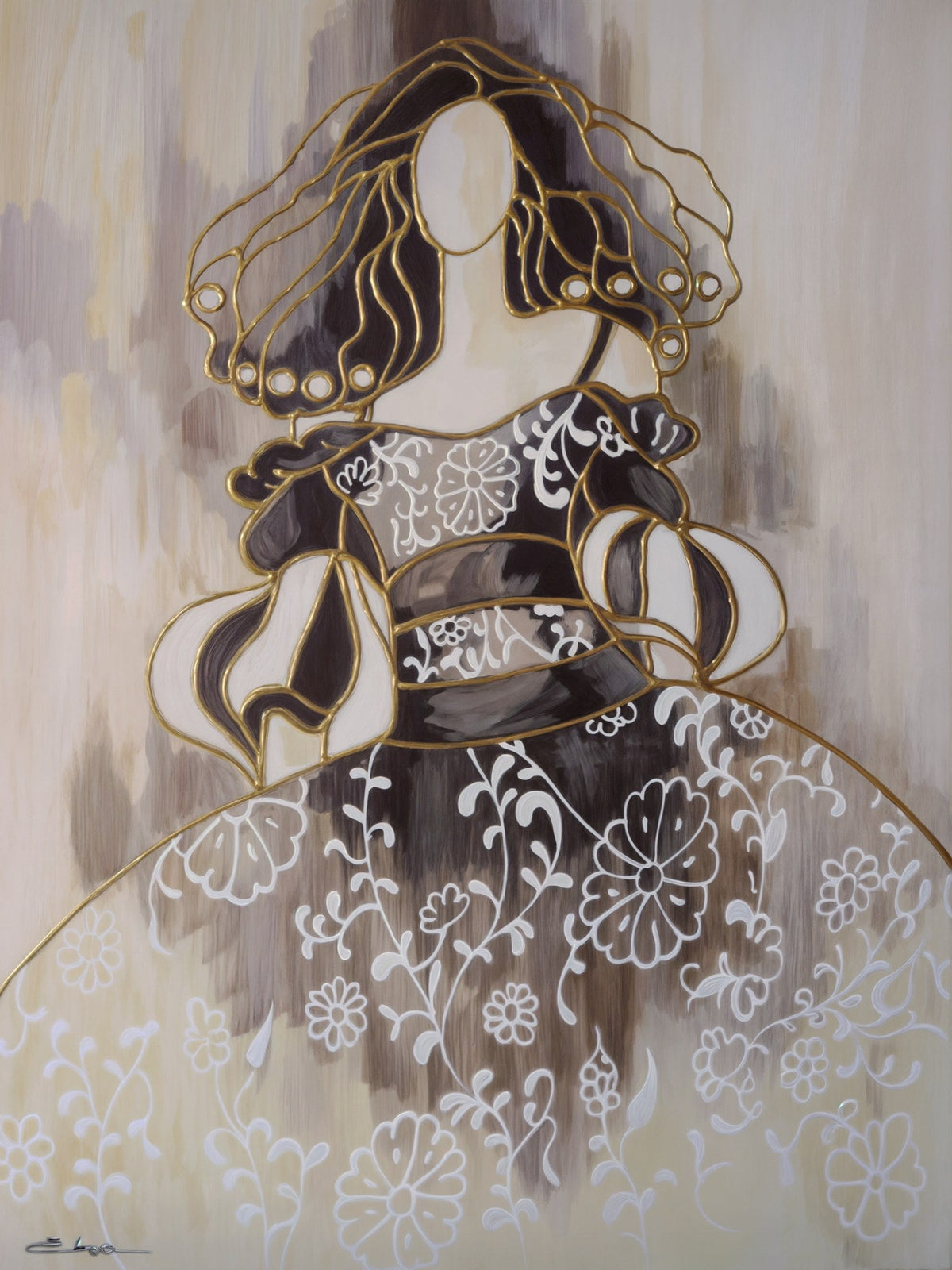 Cuadro Menina moderna tono sepia - la obra