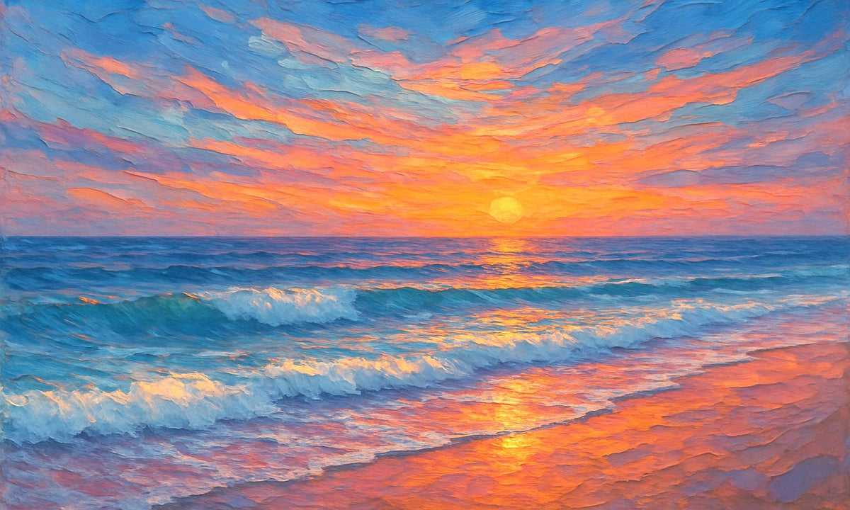 Cuadro Atardecer de Playa con olas - la obra