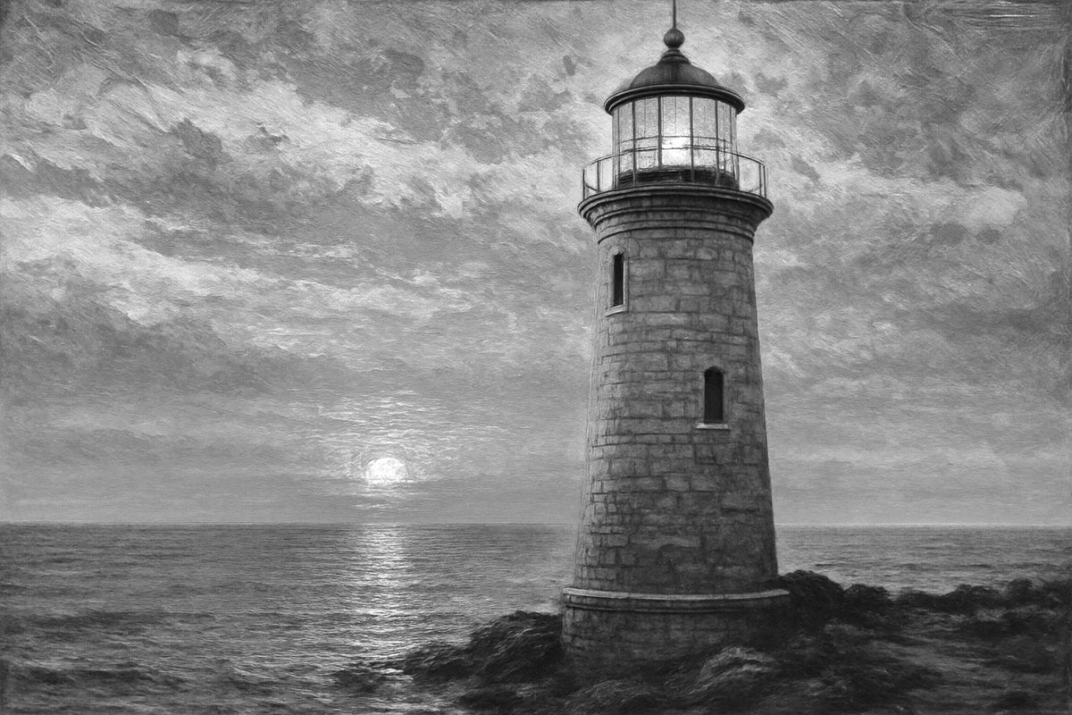 Cuadro con faro blanco y negro - la obra