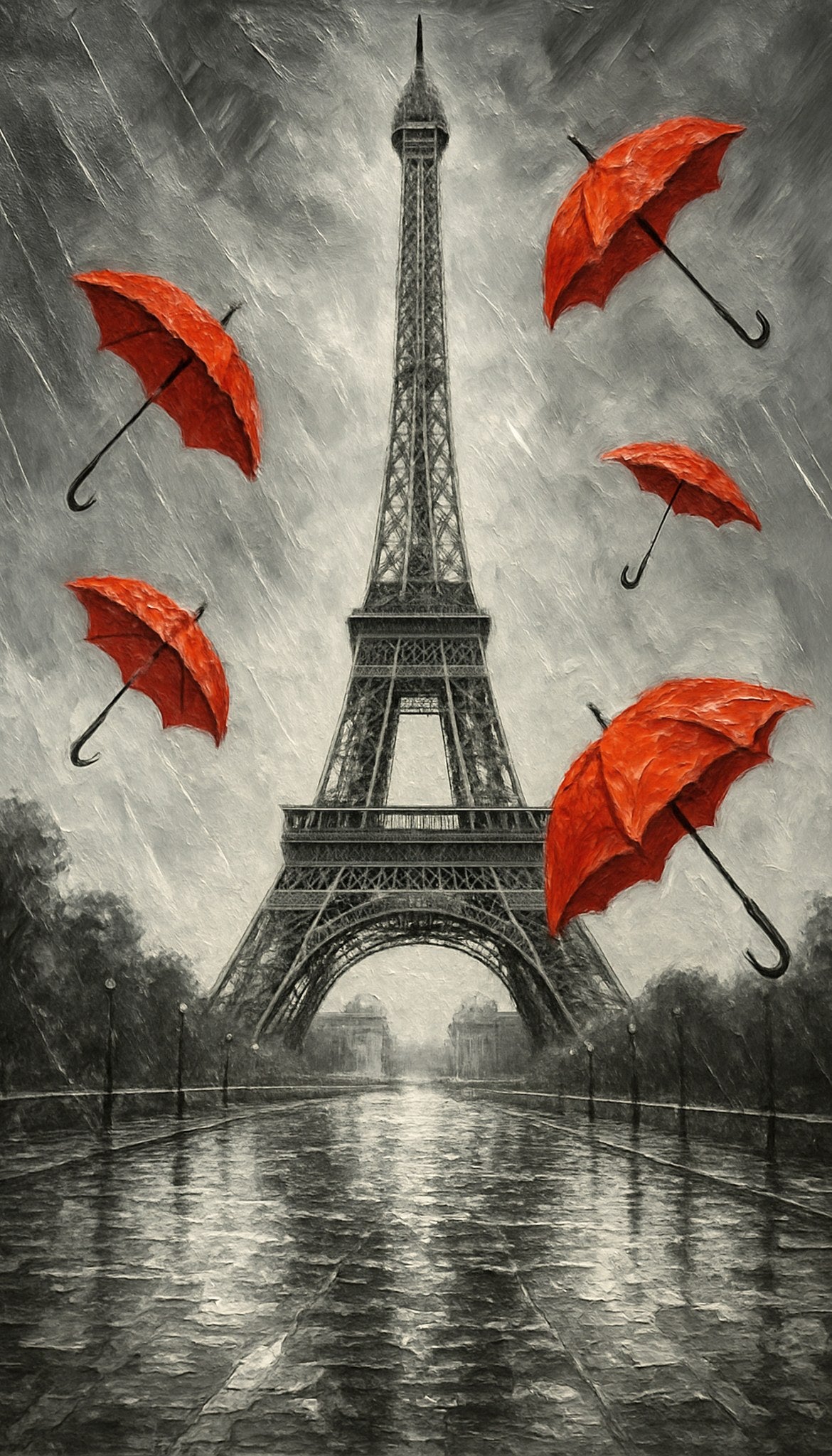 Cuadro Torre Eiffel con paraguas - la obra