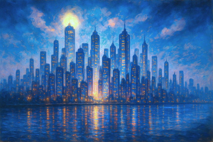 Cuadro Ciudad Azul de Noche - la obra