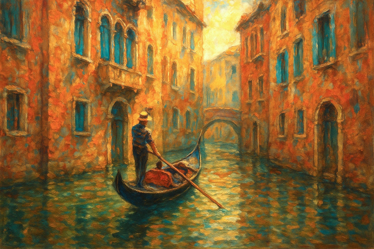Cuadro con Góndola en canal de Venecia - la obra