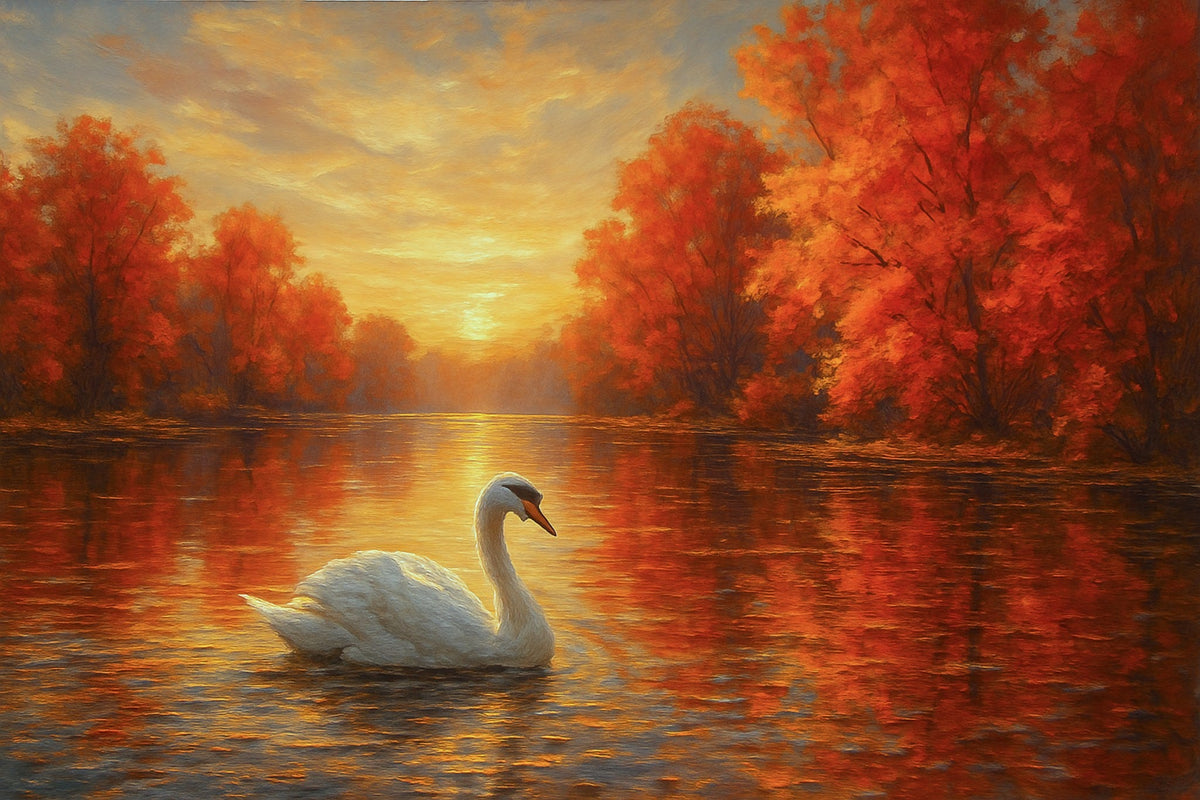 Cuadro Paisaje otoñal con cisne - la obra
