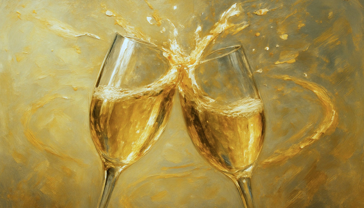 Cuadro Brindis con copas de cava - la obra